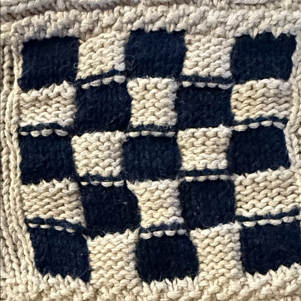 Patchwork Knit Sweater - Cream, Blue, Brown - image 4